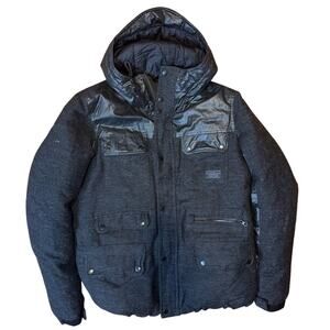 ALL SAINTS Spitalfields Men's Wool and Faux Leather Down Filled Parka Size XL